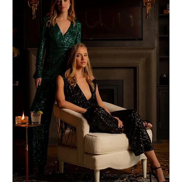 Badgley Mischka Belle Iris Sequin Straight leg Dress Pants | Sz 0, Black NEW$199 - Picture 5 of 14